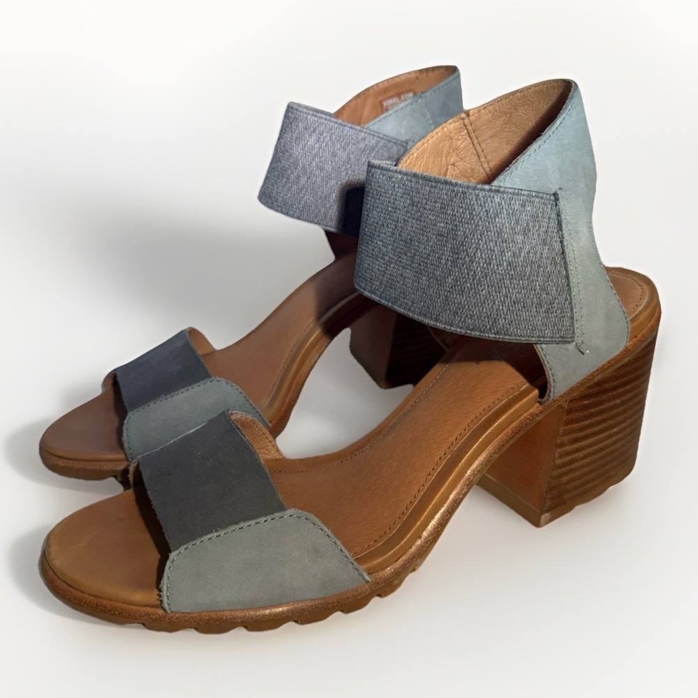 Sorel Women's Nadia Leather Block Heeled Sandal Sandal US 10 Cinder Blue Gray